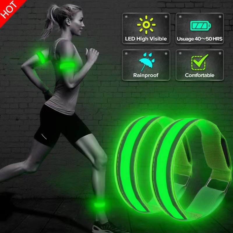 Running Gear Essentials - Brazaletes Reflectantes Impermeables con LED, Cinturón